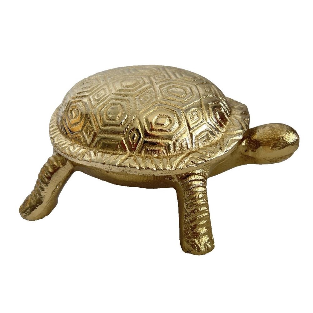 Turtle Trinket Box With Lid Gold Brass 6"L x 5"W Tortoise Shell Lover Gift - Picture 5 of 9